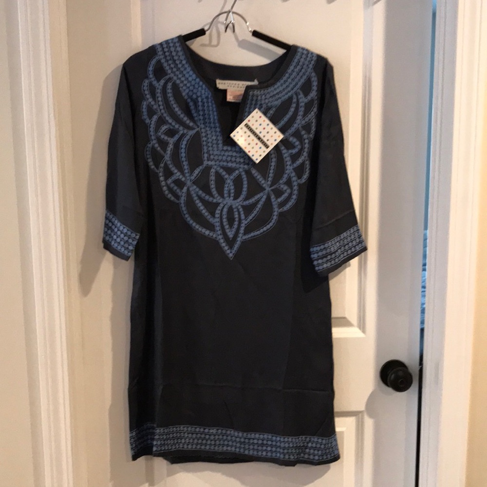 Gretchen Scott Designs Split Neck Embroidered Tunic Dress